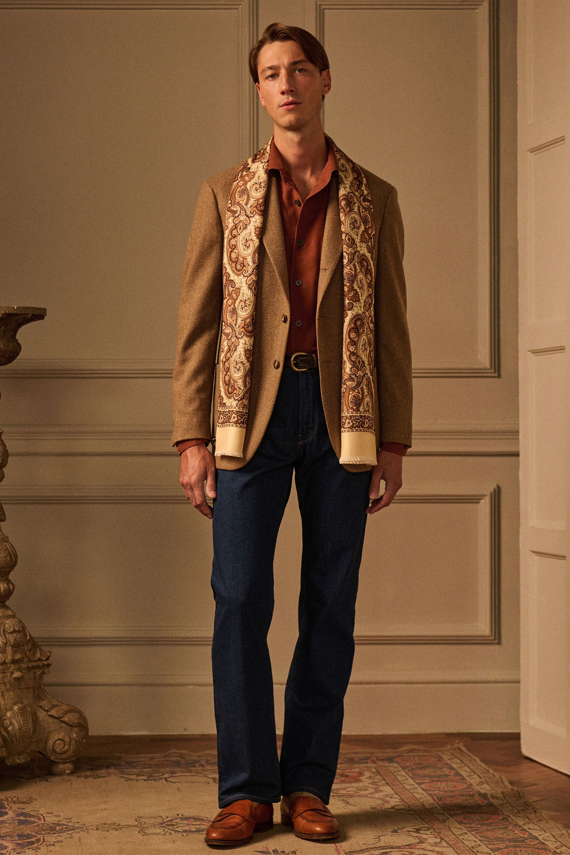 Sand Herringbone Single Breasted Jacket