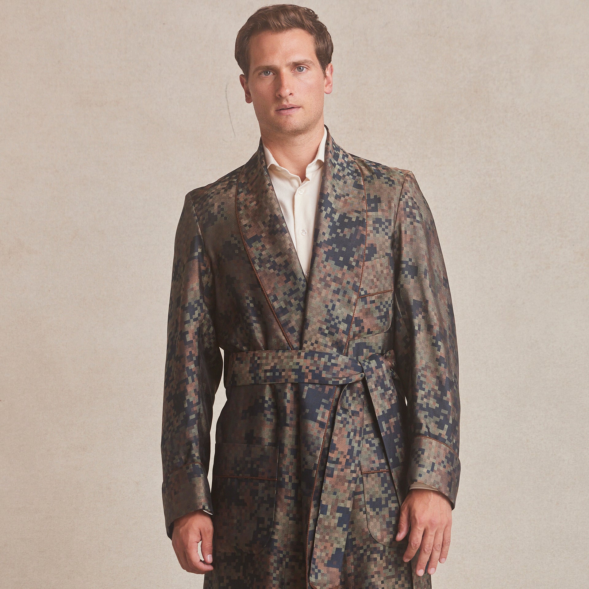 Pixelated Camo Unlined Silk Dressing Gown