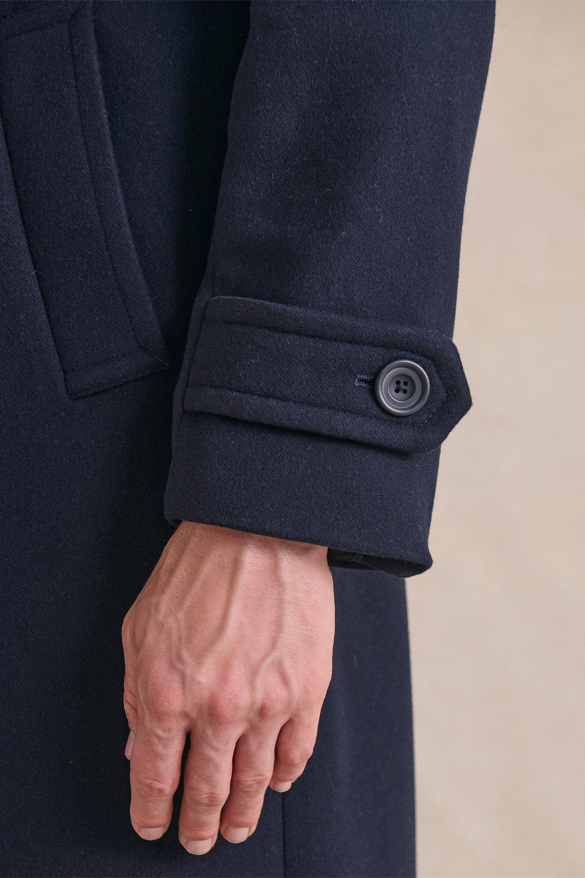 Navy Single Breasted Wool Coat
