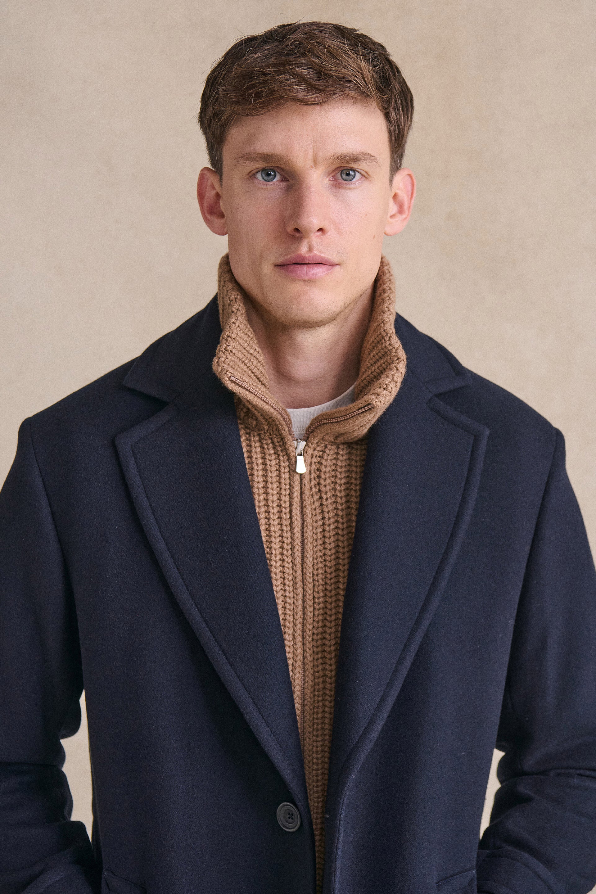 Navy Single Breasted Wool Coat