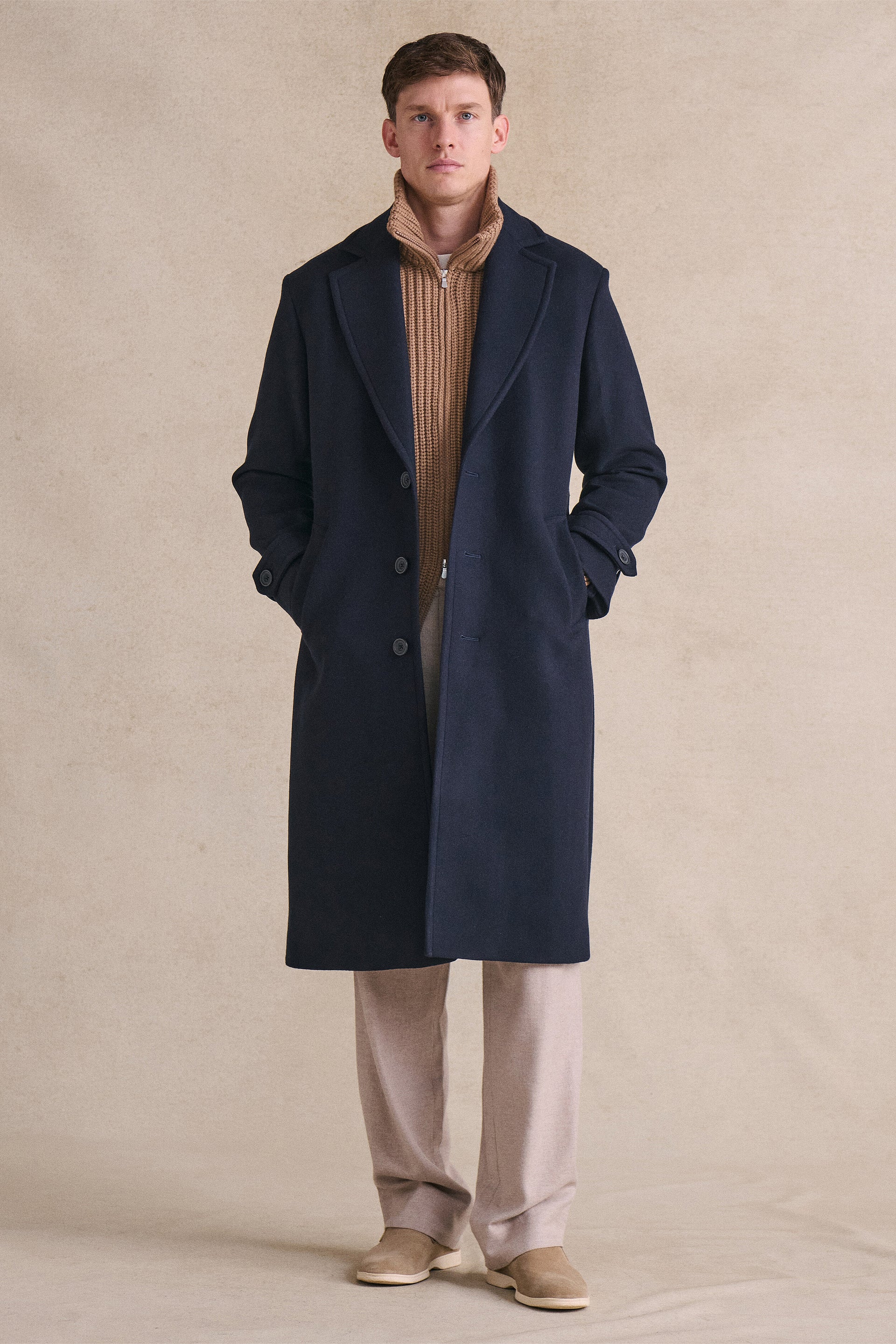 Navy Single Breasted Wool Coat