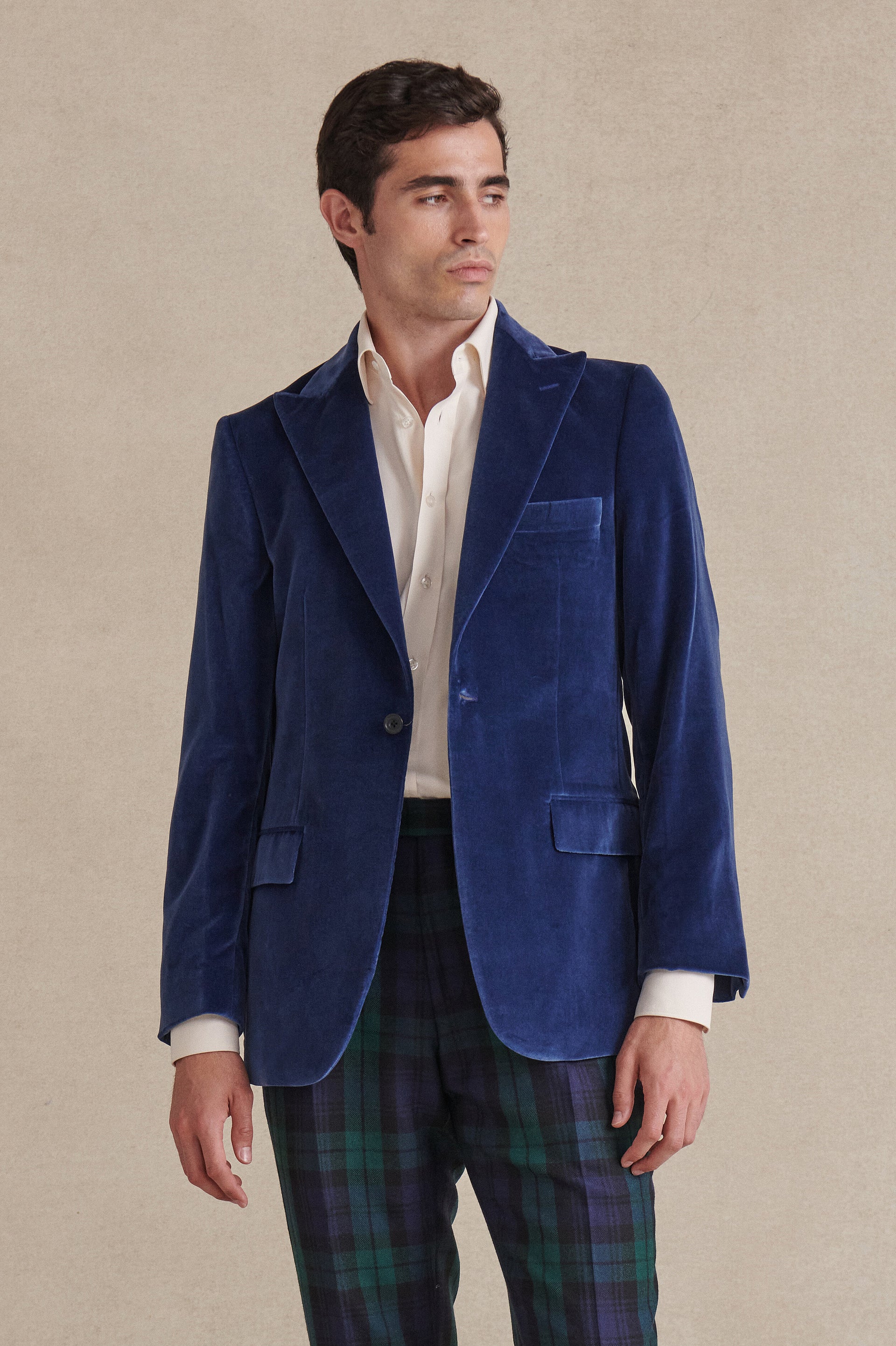Blue Peak Lapel Single Breasted Velvet Evening Jacket