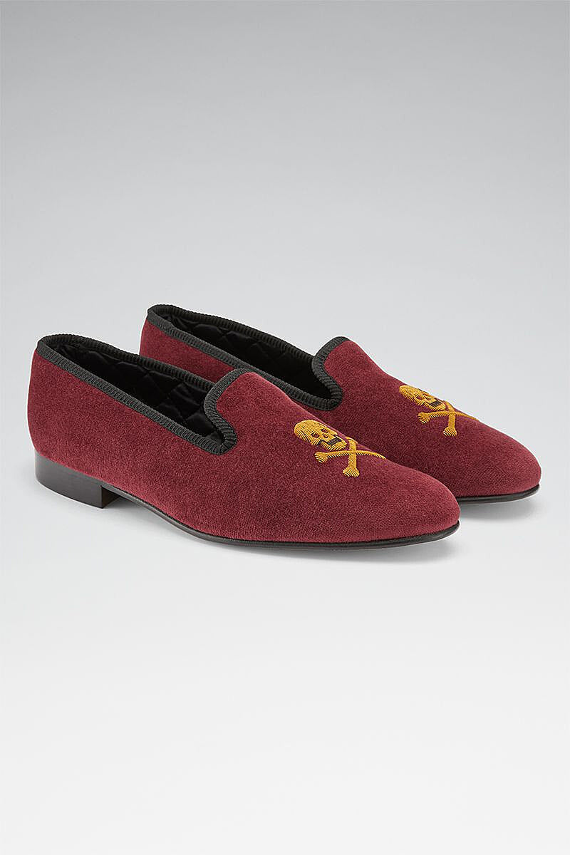 Wine Skull & Crossbones Velvet Slippers