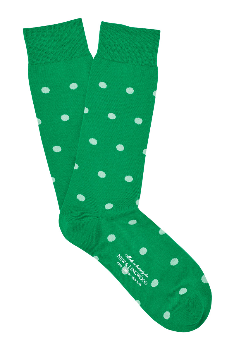 Green/White Polka Dot Cotton Sock | New & Lingwood